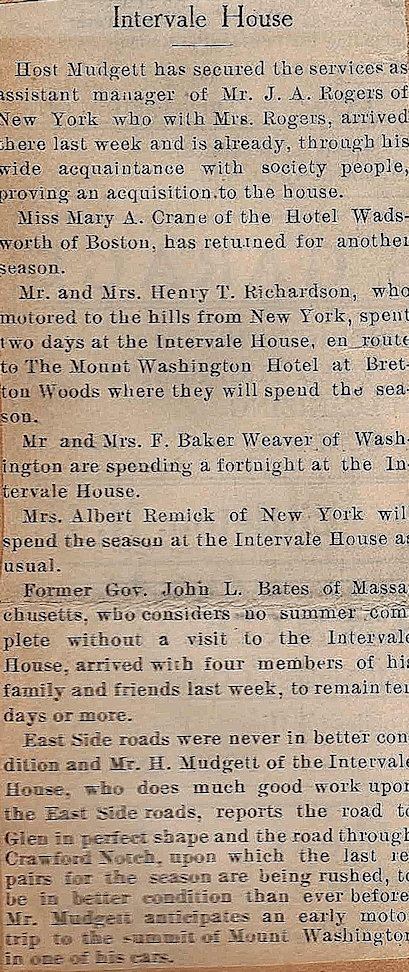 Intervale House undated newspaper clip