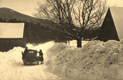 Dundee, NH, winter, barn and old car