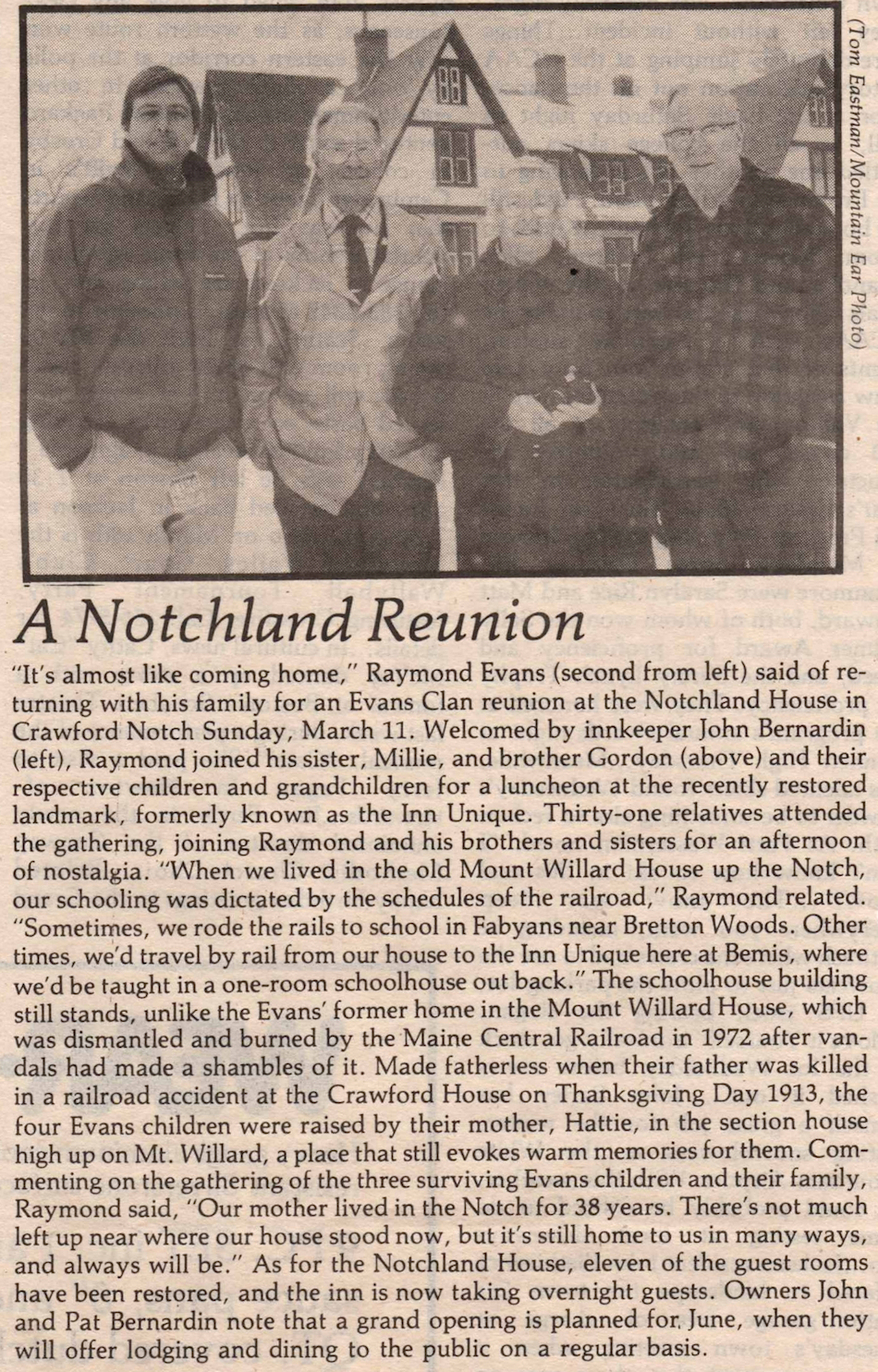 Evans Reunion 1984 Newspaper article